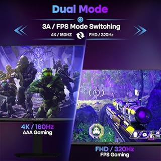 Amzfast 27’‘ 4K Gaming Monitor HDR 400, UHD 160Hz 144Hz | FHD 320Hz 300Hz Dual Mode PC Monitor, Built-in Speakers 1ms Fast IPS, 126% sRGB PIP/PBP, HDMI 2.1 x 2 & DP 1.4 x 2, Height Adjustment, VESA