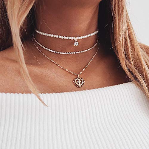 Preisvergleich Produktbild Deniferymakeup Schmuck-Set mit Halskette und Perlen und Diamanten, mehrlagig