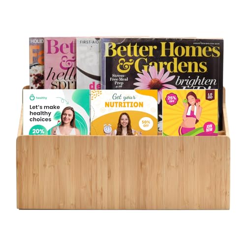 MobileVision Bamboo Magazine Holder / Mail Sorter / File Folder Organizer / Mounted Rack for Home or Office, Includes Mounting Screws