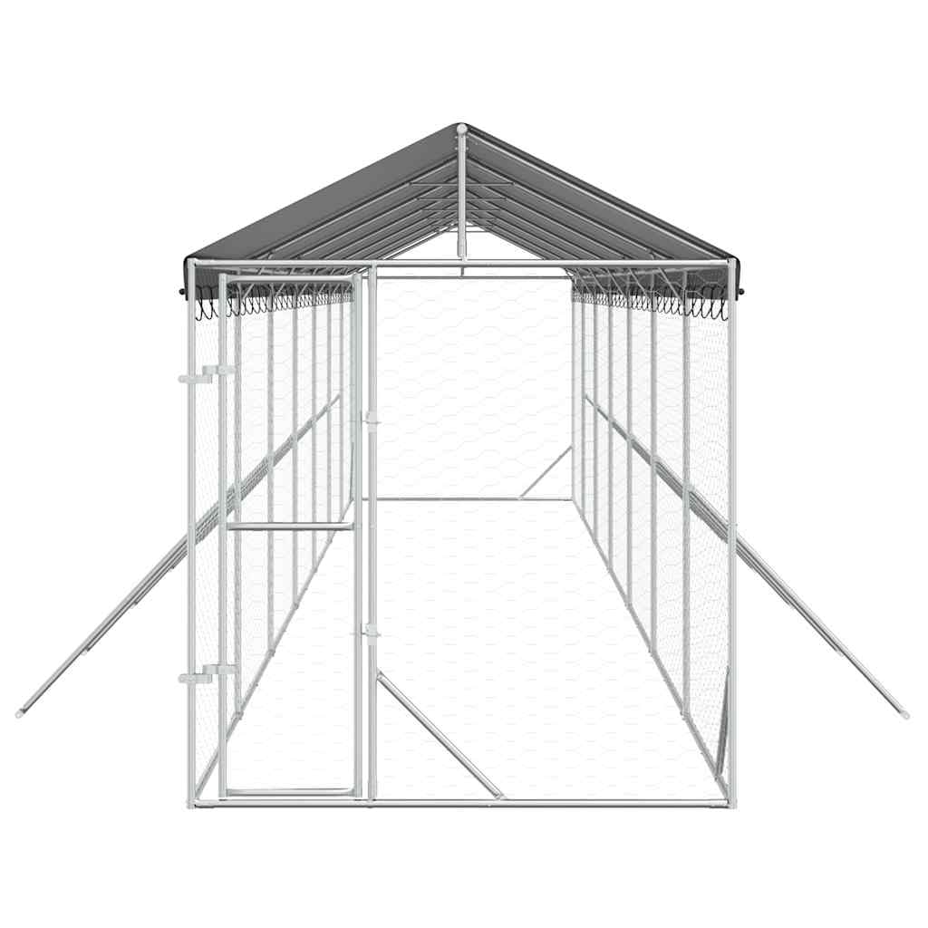 Cuccia per cani con tetto in polietilene, 2 x 14 x 2,5 m, in acciaio zincato | Ampio recinto da giardino: offre molto spazio nel cortile con porta richiudibile e tetto protettivo in PE.