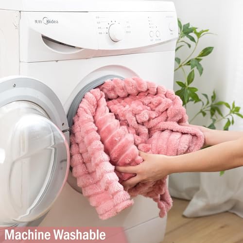Image of WONJU Ultra Plush Mink Blanket | Soft Warm Fleece Blanket for Double Bed | Luxury Winter Blanket for Bed, Sofa, Couch & Travel | Machine Washable (Pink)