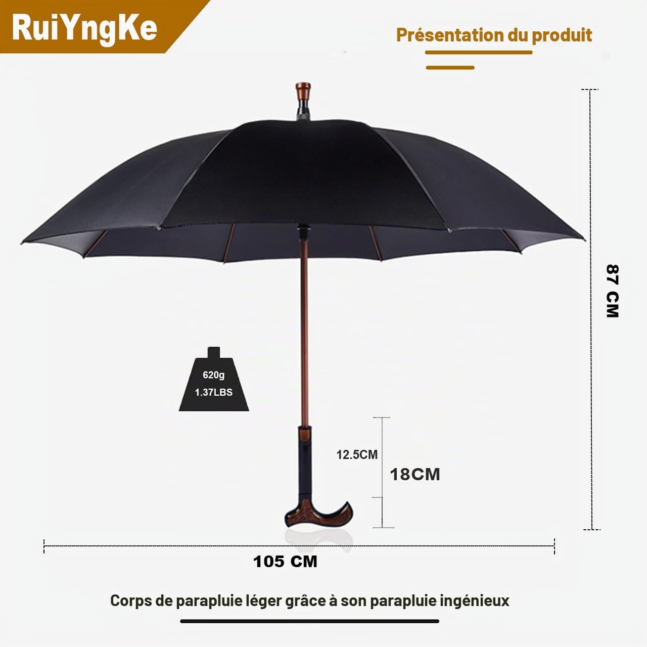 Parapluie Canne 2 en 1 Bâton de Marche Umbrella-Béquilles Antidérapant - pour Les Personnes âgées Canne de Voyage Parapluie de Marche pour L'extérieur