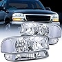 Nilight Headlight Assembly Replacement 1999 2000 2001 2002 2003 2004 2005 2006 Sierra Yukon,Chrome Housing Clear Corner Clear Lens,Headlights Assembly