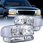 Nilight Headlight Assembly Replacement 1999 2000 2001 2002 2003 2004 2005 2006 Sierra Yukon,Chrome Housing Clear Corner Clear Lens,Headlights Assembly