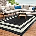 Reeple Outdoor Rug Carpet Waterproof Reversible Mats 5x8 ft Patio Rug RV Camping Rug, Plastic Straw Rug Area Rug for Balcony Picnic Beach(Black and White)