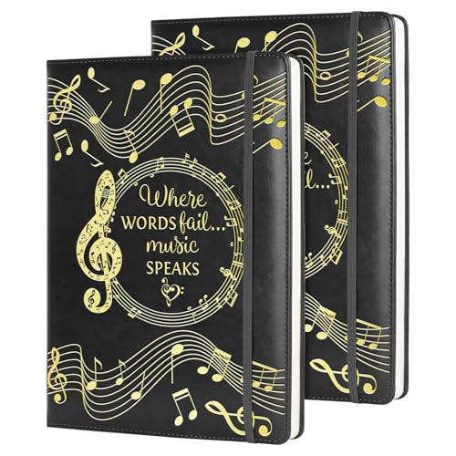 WHLBHG Music Gift 2 PCS Blank Sheet MUSIC Notebook Where Words Fail music Speaks Gift Manuscript Paper Notebook (2pcs Music -Black)