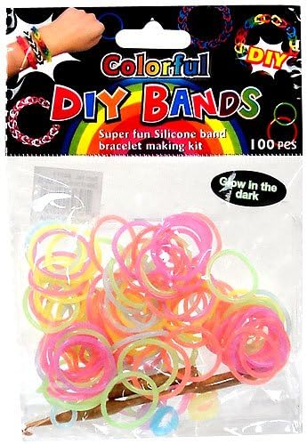 D.I.Y. Do it Yourself Bands 100 Glow-In-The-Dark Rainbow Rubber Bands with Hook Tool & Buckles