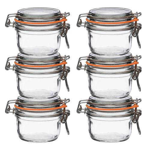 Le Parfait Super Terrine Jar | 4oz (Pack of 6) 125ml French Glass Jar, Airtight Rubber Seal & Glass Lid | Glass Jars for Kitchen Organization and Storage Containers for Essentials