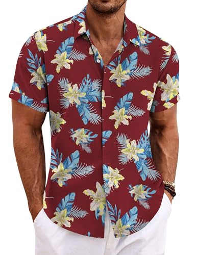 Image of COOFANDY Men's Linen Shirts Short Sleeve Casual Shirts Button Down Shirt for Men Beach Summer Wedding Shirt