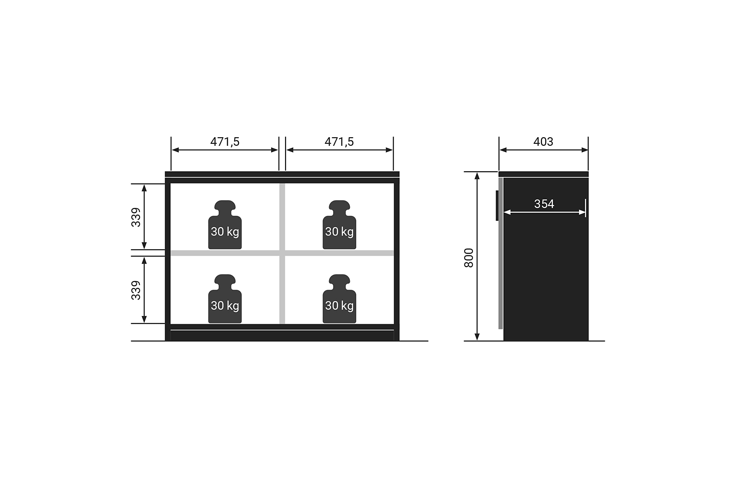 boho office® be.smart - Schiebetürenschrank mit 2 Türen und höhenverstellbaren Einlegeböden in weiß mit Front in Eiche und weißen Griffen