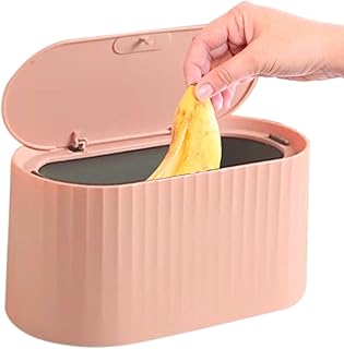 Small Trash Can, Small Trash Can Desk Bin with Lid, Mini Trash Can, 2L Desktop Trash Press Lid, Desk Trash Can, Portable Desktop Trash Can Tea Bag Bin for Bathroom, Living Room, Bedroom, Kitchen, Offi