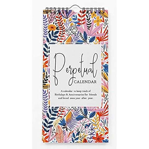 INKDOTPOT Floral Leaves Perpetual Calendar Birthday Wall Hanging Anniversary Special Event Reminder Calendar Book Journal Stationary Wall Hanging Birthday Gift Card Planner Organizer Cover