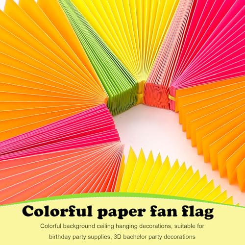Image of 3 Pack Neon Paper Fans Garland 15.6ft Colorful Background Ceiling Hanging Decorations Paper Garland Decorations Set for Birthday Neon Party Supplies 3D Bachelorette Party Decoration(Bright)