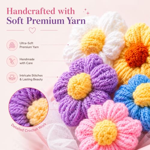 Image of PulGos π πππ¬ Mini Yarn Floral Bunch |Handmade Crochet Flower Bouquet for Home & Office Decor |Aesthetic Gift item for Girls & Women |Cute Woolen Knitted Multicolour Petals for Gifting & Decoration