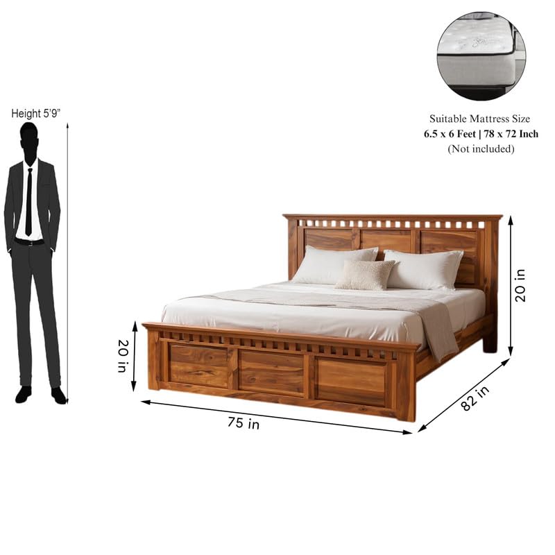 Image of Amazon Brand - Solimo Solid Sheesham Wood Kuber King Size Bed Without Storage + 2 Bedside | Wooden King Size Cot Bed | Double Bed with 2 Bedside Furniture for Bedroom (Honey Finish)