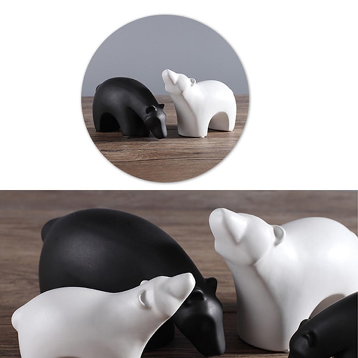 Statua Orso Polare in Ceramica Bianca Set da 2 Pezzi Grande e Piccolo, Decorazione da Tavolo Creativa per Casa, Ufficio e Ristorante, Ornamento da Collezione Resistente