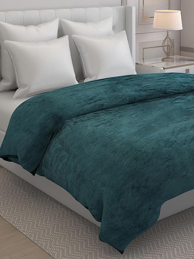 Image of Amazing Super Soft Double Bed Woollen Quilt Cover, 310TC Warm Duvet Cover, Woolen Duvet Cover /Rajai Cover /Blanket Cover /Quilt Cover King Size=90x100 Inches, Winter Blanket Cover (Green)