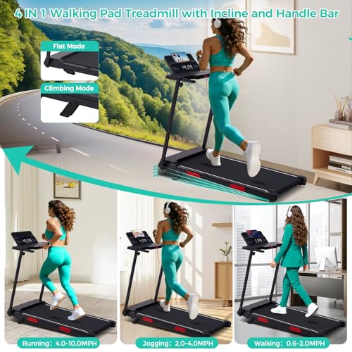 Image of Portable Treadmill for Home Small, Walking Pad with Handle Bar, 3.5HP Eelectric Walking Pad Treadmill with Handle Bar and Incline, Small Treadmills for Home Exercising, 0.6-10MPH, 400BS