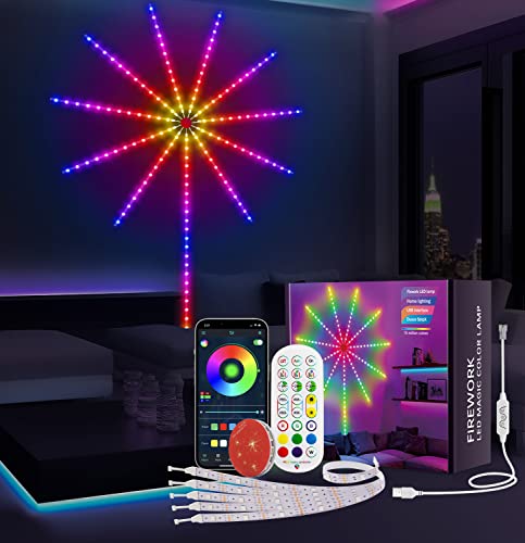 MATICOD Smart Firework Led Lights USB Powered Room Decor Color Changing Fireworks Led Lights for Bedroom with Launch Burst Effect RGB Led Strip Lights Remote App Control for New Year Party Decor