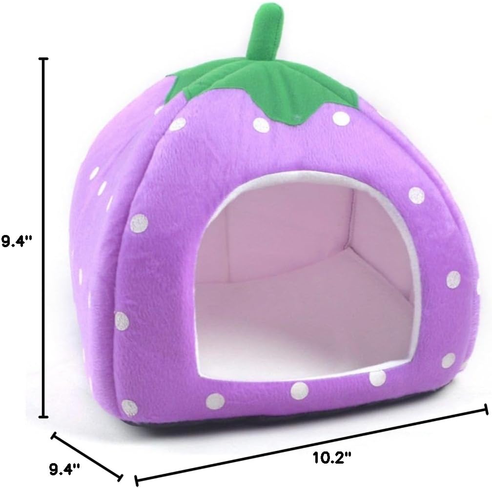 Vedem Pet Portable Strawberry Fleece House Bed for Dog/Cat/Rabbit/Hamster/Guinea-Pigs (2XL, Purple)
