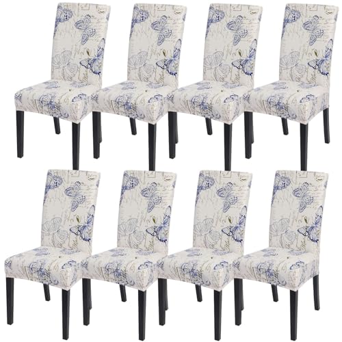 Image of SearchI Dining Room Chair Covers Set of 8, Stretch Printed Parsons Chair Slipcovers Spandex Removable Washable Kitchen Chair Protector Cover for Dining Room, Hotel, Ceremony (Butterfly Pattern)
