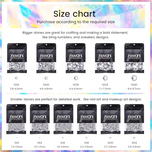 Image of Novani Rhinestones 1440pcs SS10 Glass Rhinestones Crystal Flatback Gemstones for Crafts Nails Makeup Bags and Shoes Decoration(SS10, Crystal Clear)
