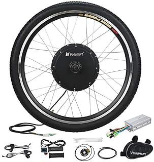 Voilamart Electric Bicycle Wheel Kit 26" Front Wheel 48V 1000W E-Bike Conversion Kit, Cycling Hub Motor with Intelligent Controller and PAS System for Road Bike