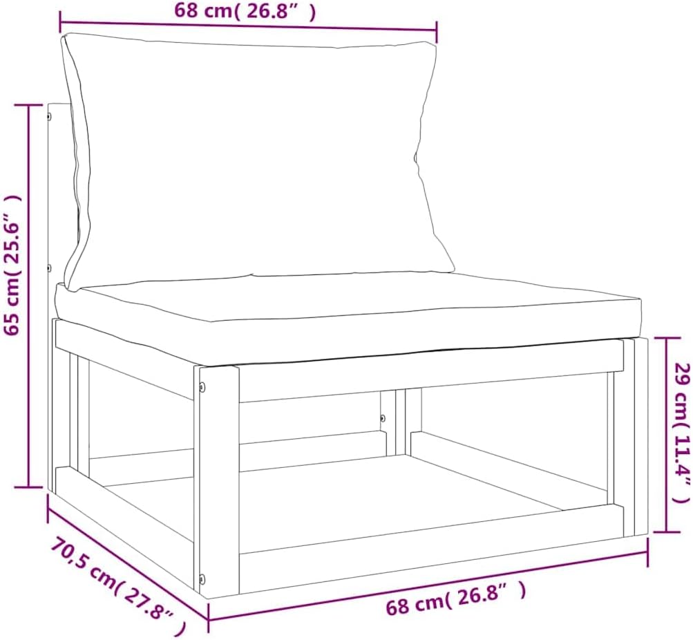 vidaXL 3 Piece Patio Lounge Set with Table and Cushions - Relaxing Outdoor Furniture Set - Solid Acacia Wood - Modular Design for Versatile Arrangements - Ideal for Garden, Balcony, Poolside
