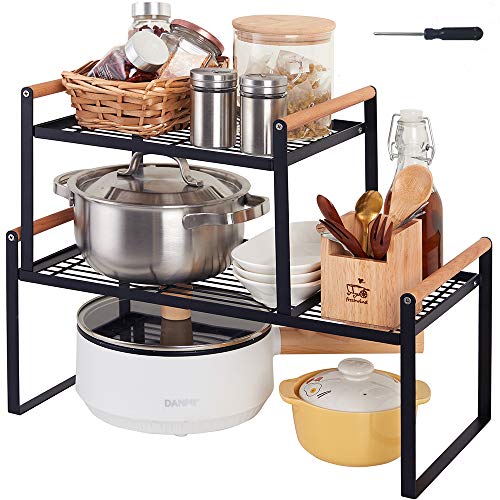 2-Pack Stackable Organizer Set-Versatile Storage Solution for Cabinets and Countertops-Kitchen and Pantry Shelf, Spice Rack – Space-Saving Design-Metal Wire-Black