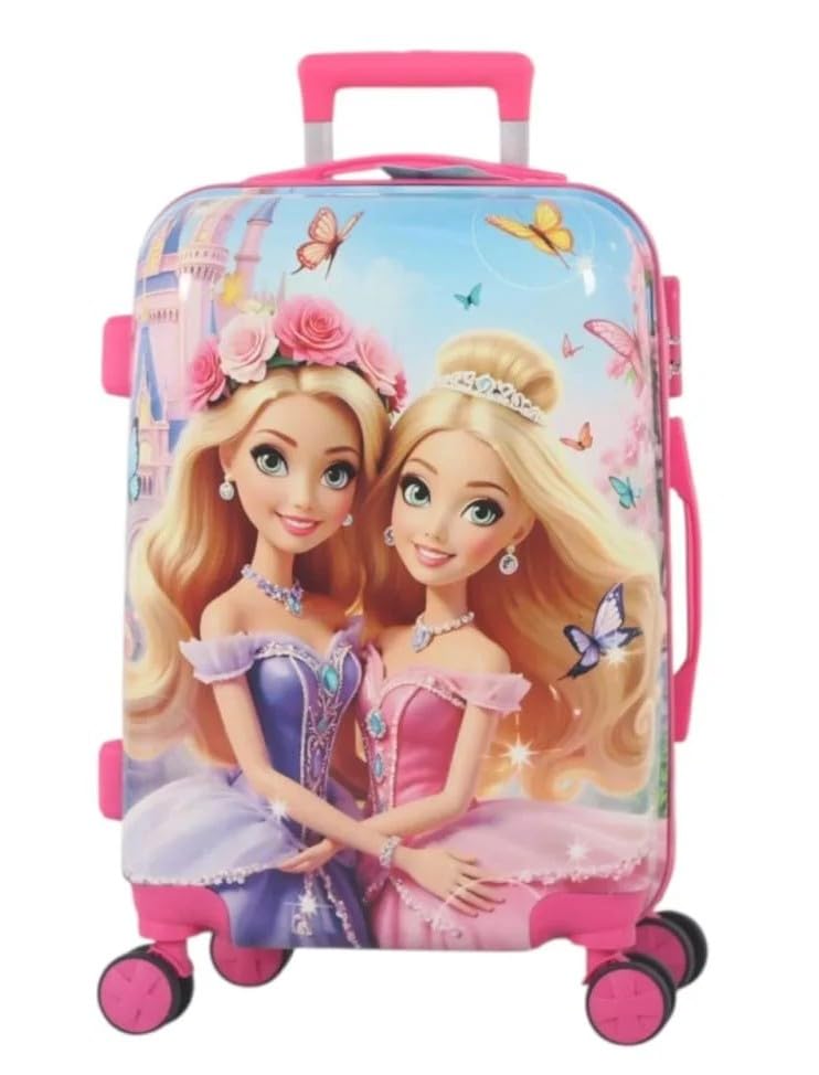 Image of ADSON Abs Kids Trolley 360 Rotating Luggage 360 Degree Wheels Princess Non-Breakable 20 Inch Kids Hardsided Suitcase with 4 Wheels, 360 Degree Wheel Travel Trolley Bag (Sky Blue & Pink Princess)