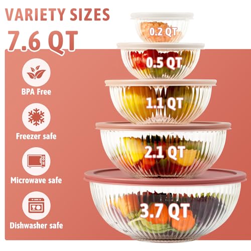Glass Mixing Bowls with Lids Sets, 5 PCS Serving Bowls for Party or Kitchen - Image 3
