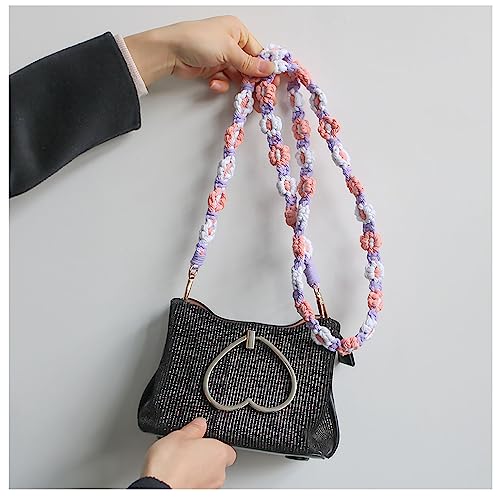 Image of Handmade Woven Cotton Rope Flower Shoulder Strap Bag Strap Purse Strap Crossbody Replacement Strap