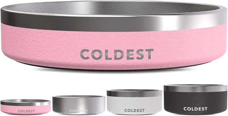 Tigela para Cães e Gatos em Aço Inoxidável com Isolamento de Parede Tripla, Antiderrapante The Coldest Water, Cotton Candy Pink, 21 oz (621 mL)