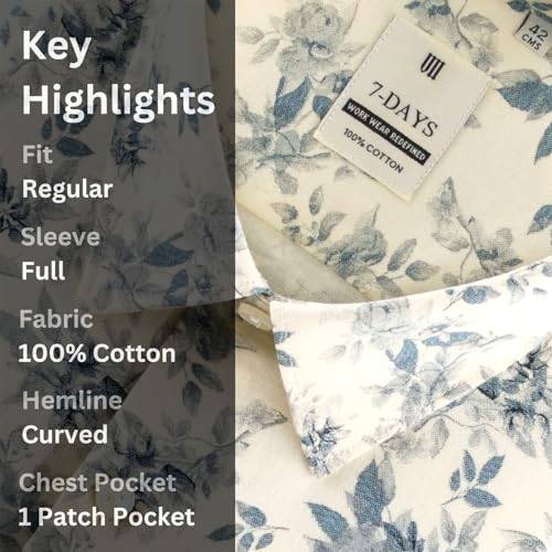Image of 7-DAYS Men's Premium Printed Shirt - 100% Cotton, Regular Fit, Full Sleeve, with Pocket - Versatile for Formal Occasions and Casual Wear
