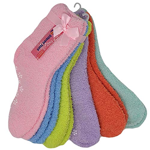 Image of SUMONA Different Touch 6 Pairs Cozy Fuzzy Non Skid Grip Hospital Home Slipper Socks