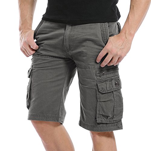 LANBAOSI Mens Cargo Shorts Big and Tall Multi Pocket Cotton Twill Classic Fit Casual Short Grey