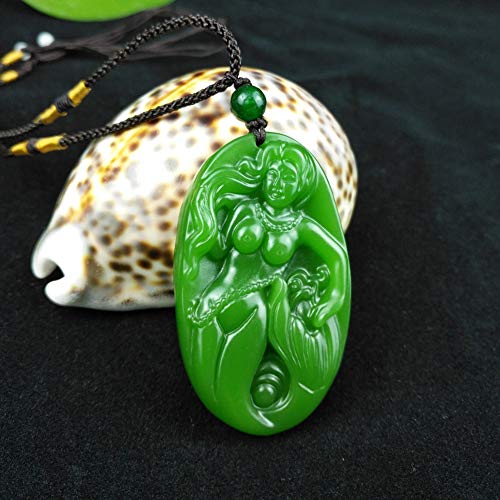 EASTCODE Chinese Green Jade Mermaid Pendant Beads Necklace Charm Jewellery Fashion Accessories Hand-Carved Men Lucky Gifts Amulet Hot