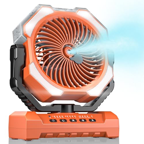 Ventilador de nebulización portátil con tanque de agua de 250 ml, ventiladores de refrigeración recargables de 24000 mAh para exteriores, rociadores de agua al aire libre con 2 modos de niebla