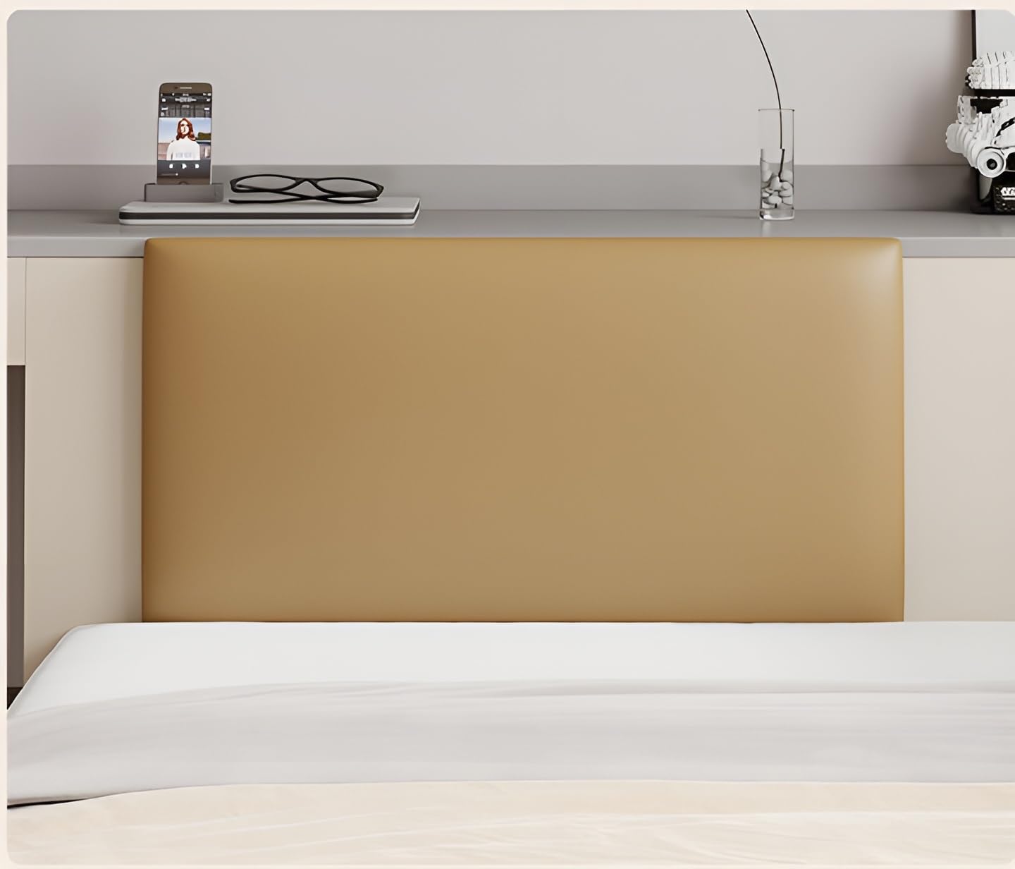 3D Thicken Upholstered Wall Panels PU Leather, Padded Wall Panels for Bedroom Easy Installation, Anti-collision, Peel and Stick Headboards for Bedroom, Children's Room, Hotel ( Color : Light brown , S