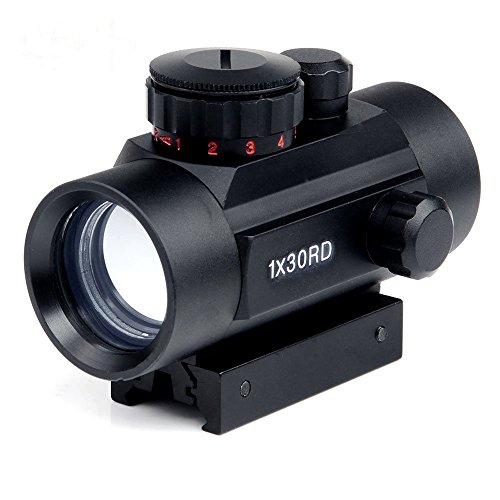 Rifle Scope 1x30mm Red Dot Sight with 20mm/11mm Weaver Picatinny Mount Rails, Five Brightness Settings Reflex Sight for Hunting Spotting Aiming Positioning