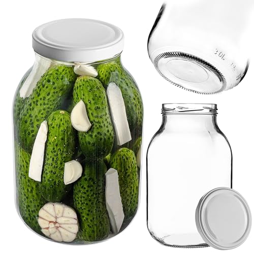 KADAX Tarro de conservas de 3 L con tapa de rosca fi82 mm, gran tarro de cristal resistente, tarro de cristal roscado, tarros con tapa, tarros de rosca (blanco)