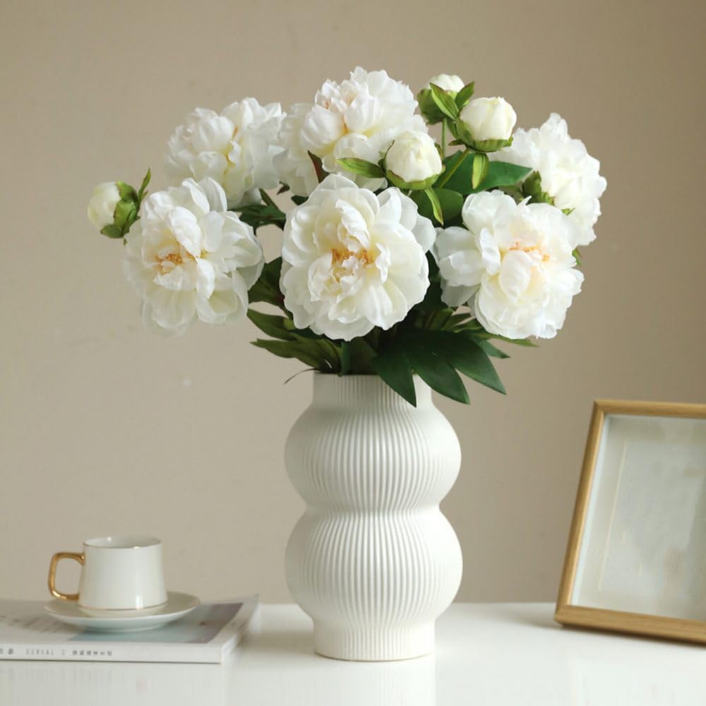 LIJUCAI 5pcs Artificial Peony Flower Stems 68cm Tall Faux Silk Peony Flowers with Buds Realistic Floral Branches for Vase Arrangement Home Wedding Table Centerpiece Decor,C1