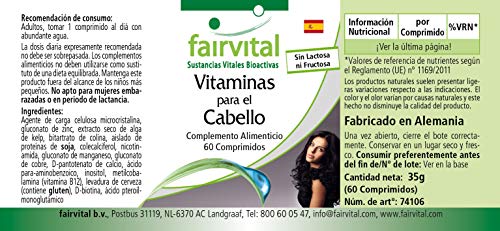 Fairvital | Haar Vitamine Tabletten - Haar Vital - HOCHDOSIERT - 60 Tabletten - mit Vitamin B-12, Biotin, Zink, Spurenelementen, Bierhefe und Sojaprotein