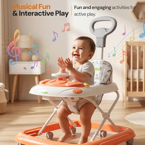 Image of Baybee Baby Walkers for 6-18 Month Baby Boy and Girl with Parental Handle | Interactive Musical Activity, Removable Play Panel & Feeding Tray, Breathable Soft Mesh Seat, Foldable Portable Design | Push Walker for kids (Pink)