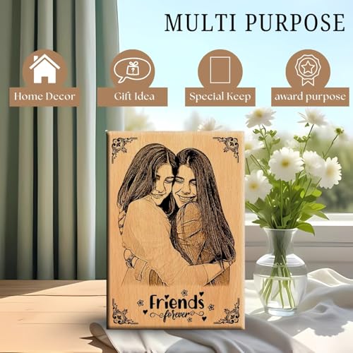 Image of Amazing gifts Rectangular Unique Friendship Day Gift - Personalize Engraved Wooden Plaque 6X4 Inches, Tabletop