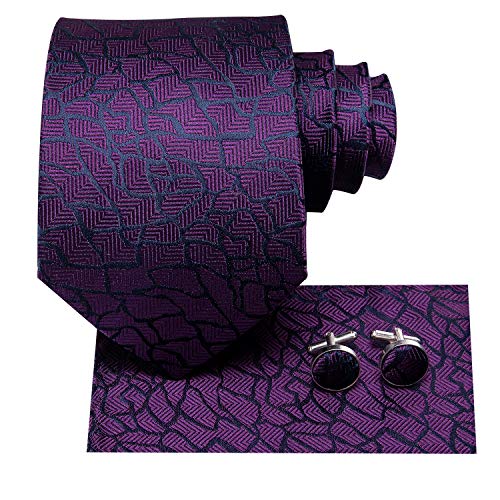 Image of Hi-Tie Men 63inches Tie Set Extra Long Necktie Paisley Tie Pocket Suqare Cufflinks Big and Tall Men Tie