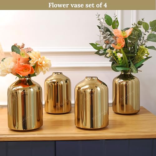 Image of BEHOMA Metal Flower Vase Set of 4, Gold | Modern Metal flower vase in Gold - for fresh or artificial flower displays for living room - great wedding gift (Set of 4)