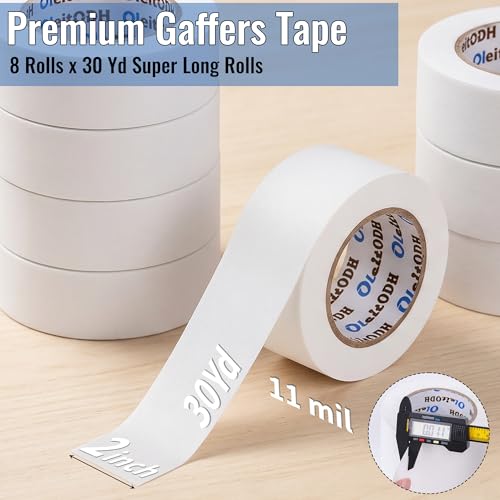 Image of White Gaffer Tape 2 inch x 240 Yards Heavy Duty Gaffers Floor Tape Matte Finish Gaffe Gaffing Goon Pro Cloth Tape for Film Schools, Broadcasting Classes, Box-Sealing,Non-Reflective, Easy to Rip