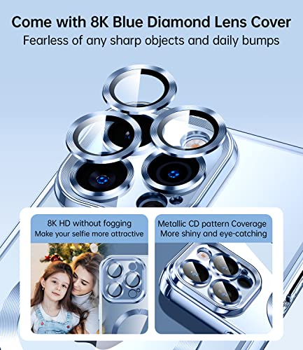 Jueshituo Magnetic Clear For Iphone 13 Pro Case With Full Camera Cover Protection [No.1 Strong N52 Magnets] [With Top Class Screen Protector] For Magsafe Women Girls Phone Case (6.1")-Sierra Blue #TOP2