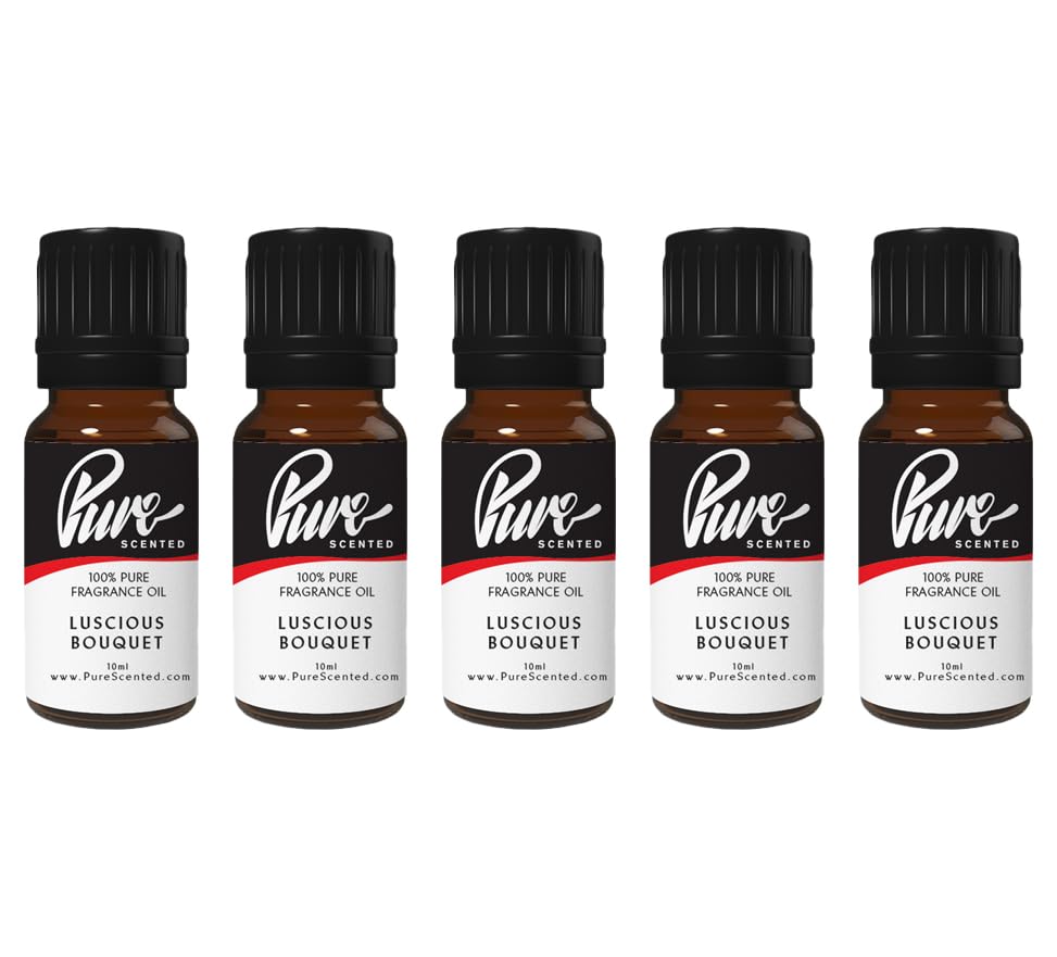 Pure Scented 50ml Fragrance Oils - 5 x 10ml Suitable for Candles, Soaps, Slime, Diffusers, Cosmetics, Wax Melts, Designer (5 x 10ml, Luscious Bouquet)